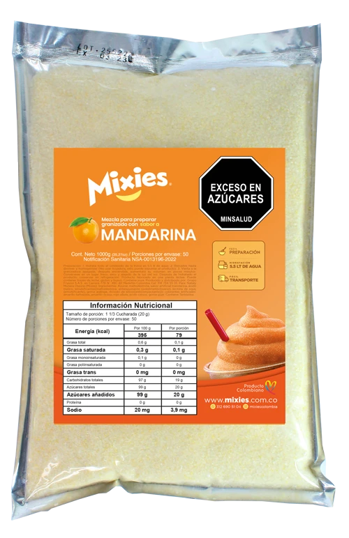 Empaque de granizado sabor a mandarina